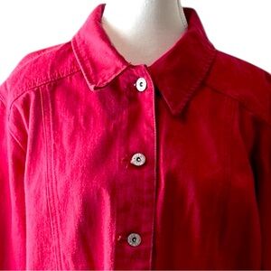 Chico’s Red Stretch Cotton Jacket Women Size 2 US 12 Button‎ Front Casual